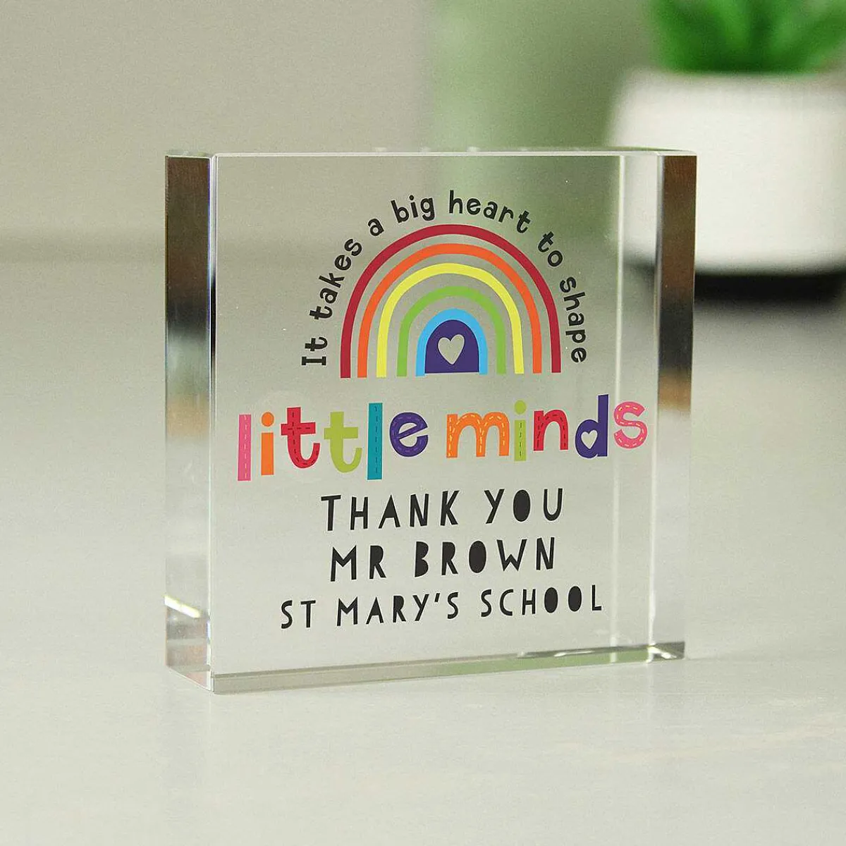 Personalised Teacher 'shape Little Minds' Crystal Token>Temptation Gifts Online