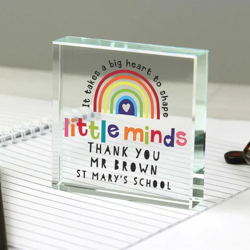 Personalised Teacher 'shape Little Minds' Crystal Token>Temptation Gifts Online