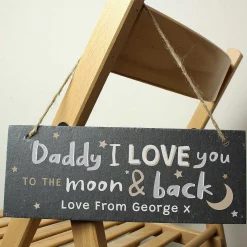 Personalised 'To The Moon And Back Hanging Slate Plaque'><noscript><img width=