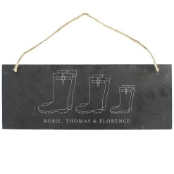 Personalised Welly Boot 'Family Of Three' Hanging Slate Plaque><noscript><img width=