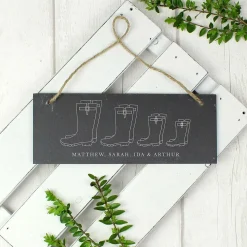 Personalised Welly Boot 'Family Of Four' Hanging Slate Plaque><noscript><img width=