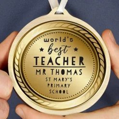 Personalised 'World's Best Teacher' Round Wooden Medal>Temptation Gifts Shop