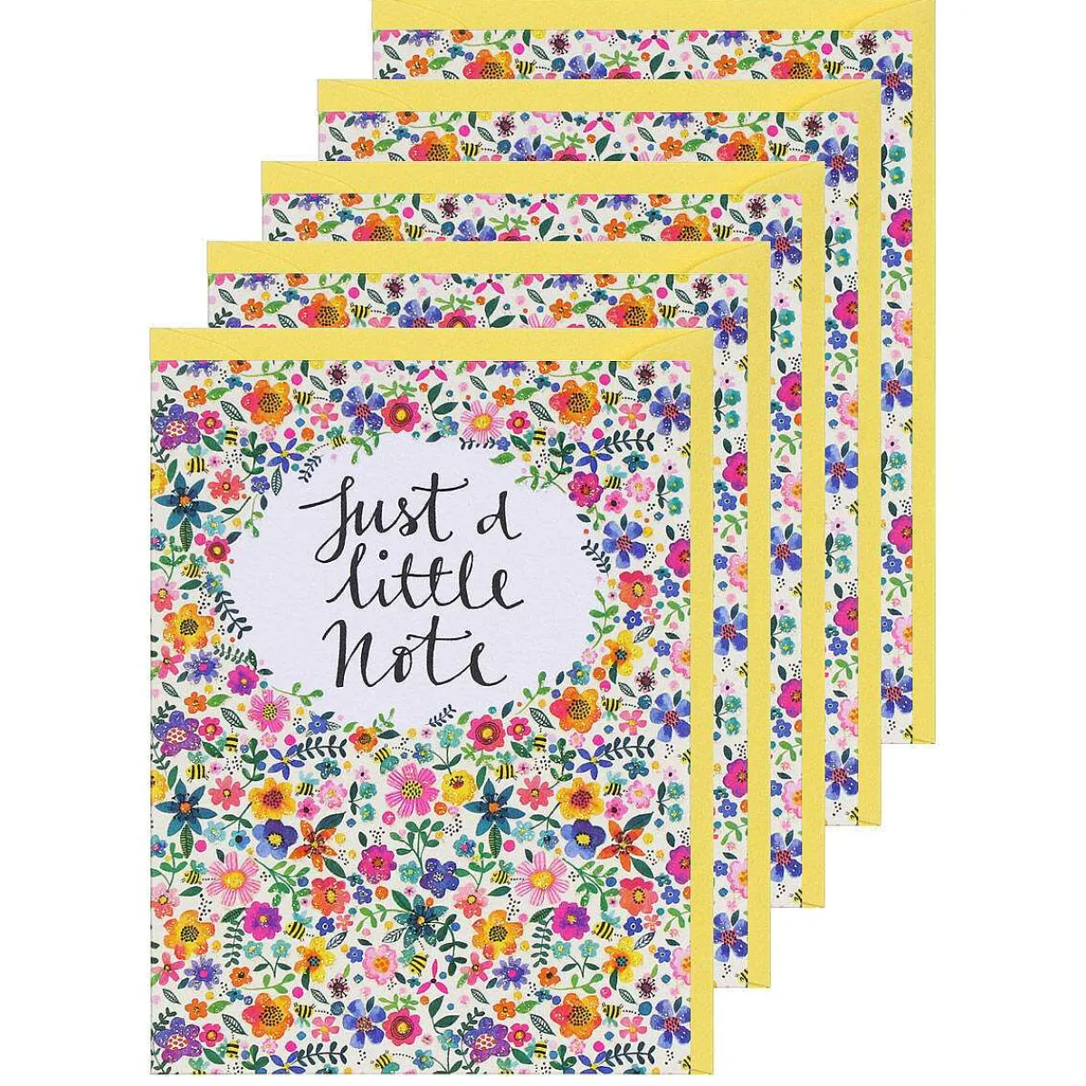 Set Of 5 'Yellow Floral' Notecards>Rachel Ellen Hot
