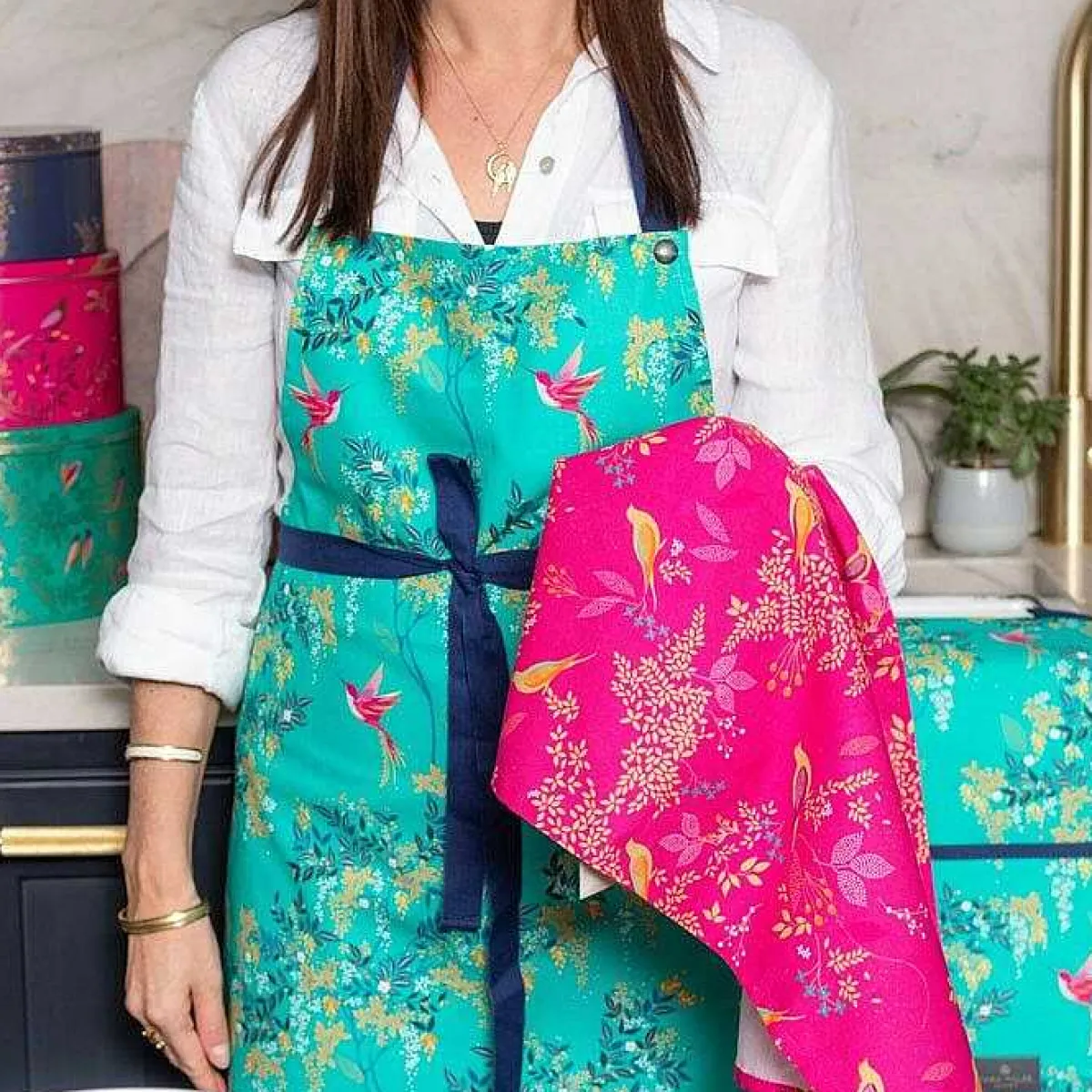 Chelsea Pink Birds Tea Towel>Sara Miller Store