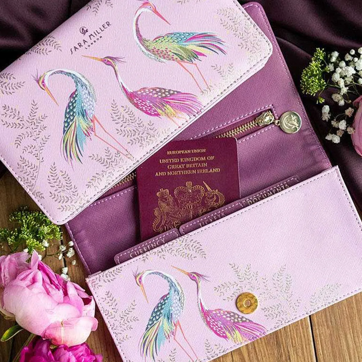 Haveli Garden Blossom Pink Dancing Cranes Travel Wallet>Sara Miller Clearance