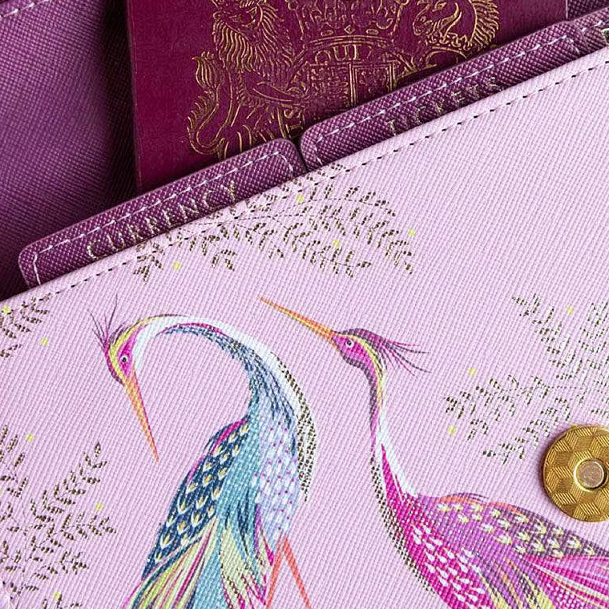 Haveli Garden Blossom Pink Dancing Cranes Travel Wallet>Sara Miller Clearance