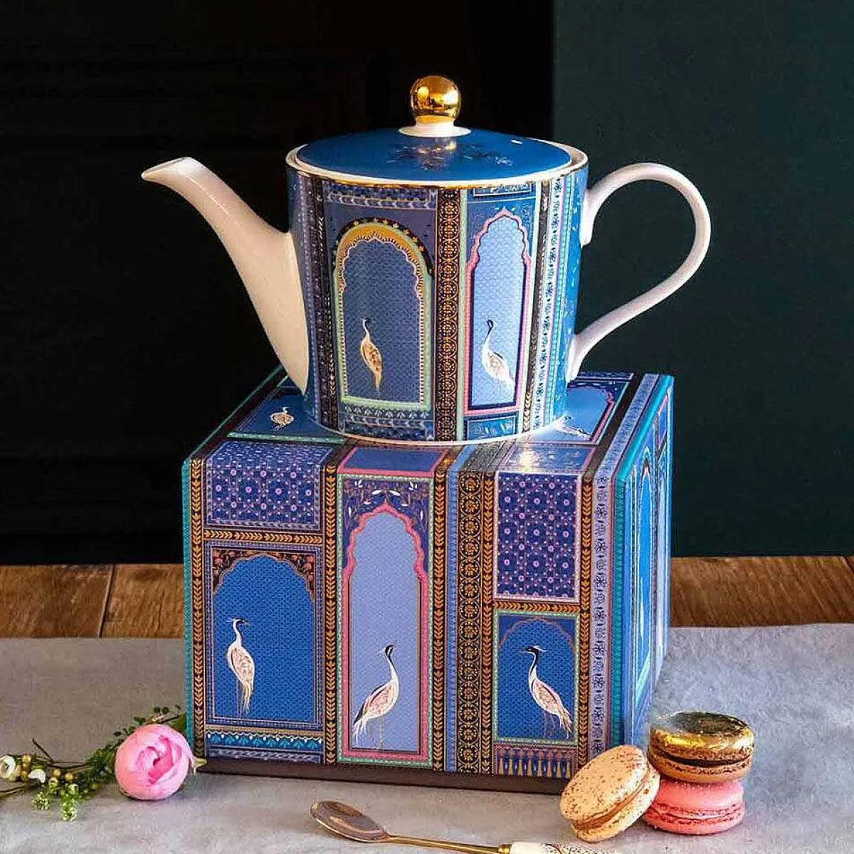 India Lattice Windows Indigo Teapot>Sara Miller Discount