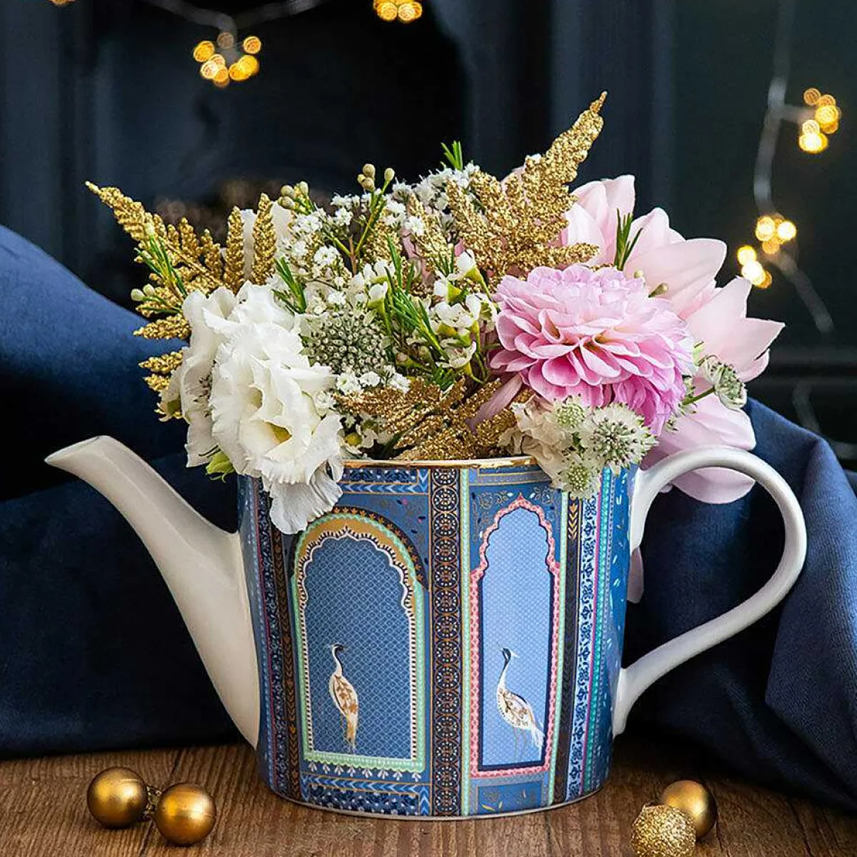 India Lattice Windows Indigo Teapot>Sara Miller Discount