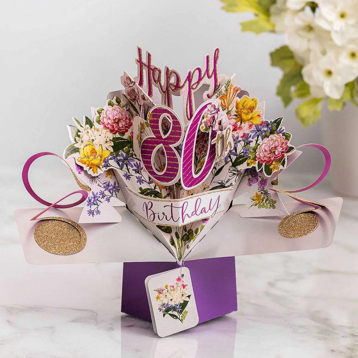'80Th Birthday' Flowers 3D Pop Up Card>Second Nature Clearance