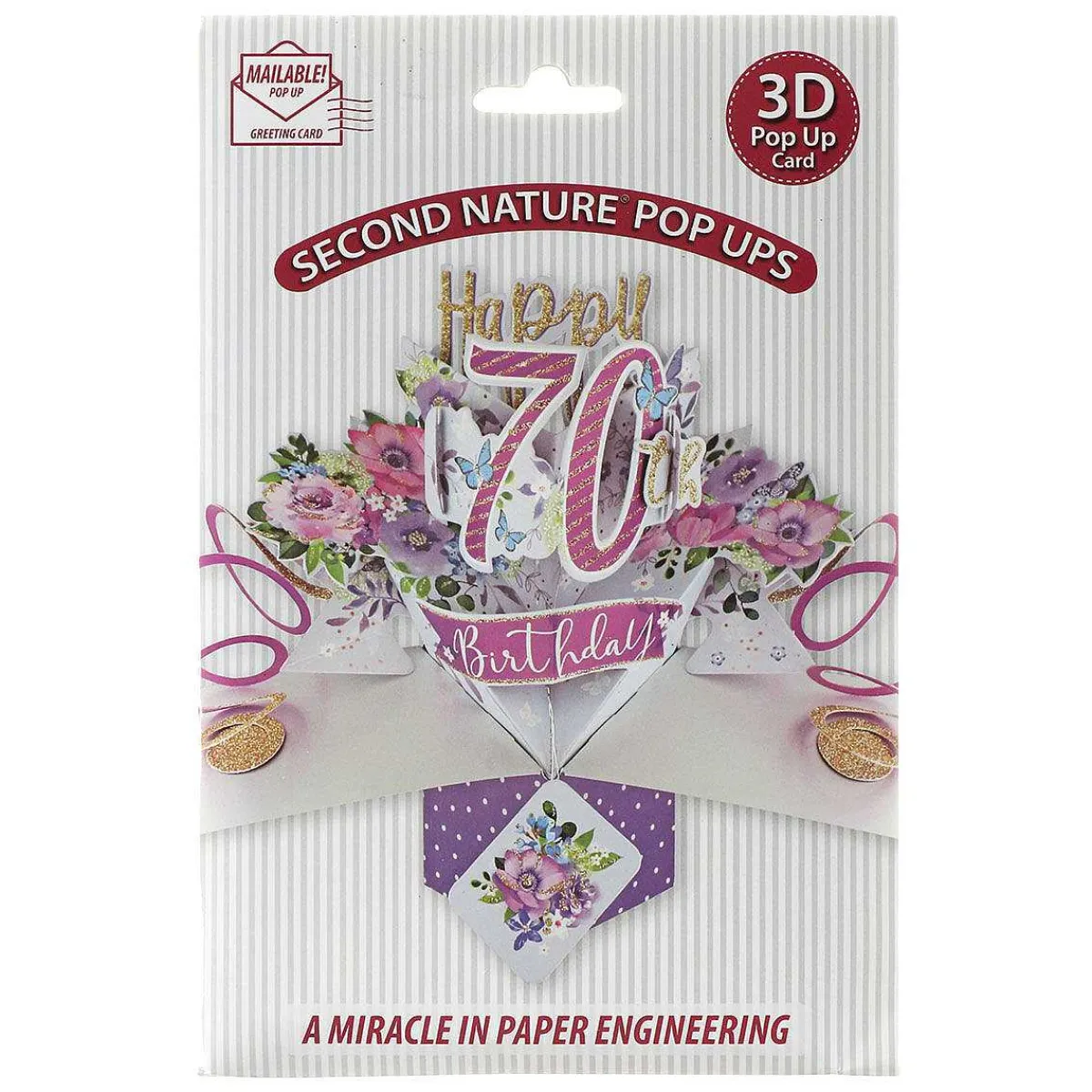 '70Th Birthday' Flowers 3D Pop Up Card>Second Nature Online