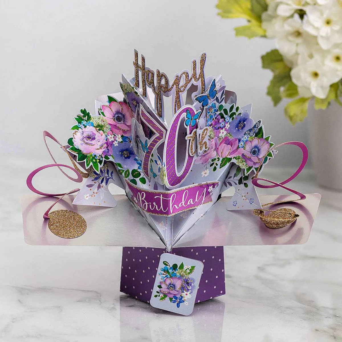 '70Th Birthday' Flowers 3D Pop Up Card>Second Nature Online