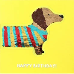 Shine Sequin Dog Birthday Card With Peel Off Patch><noscript><img width=