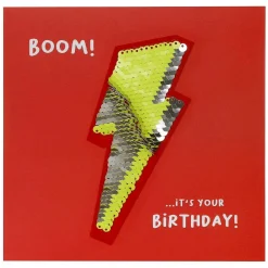 Shine Sequin Lightning Bolt Birthday Card With Peel Off Patch>Temptation Gifts Outlet