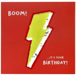 Shine Sequin Lightning Bolt Birthday Card With Peel Off Patch><noscript><img width=