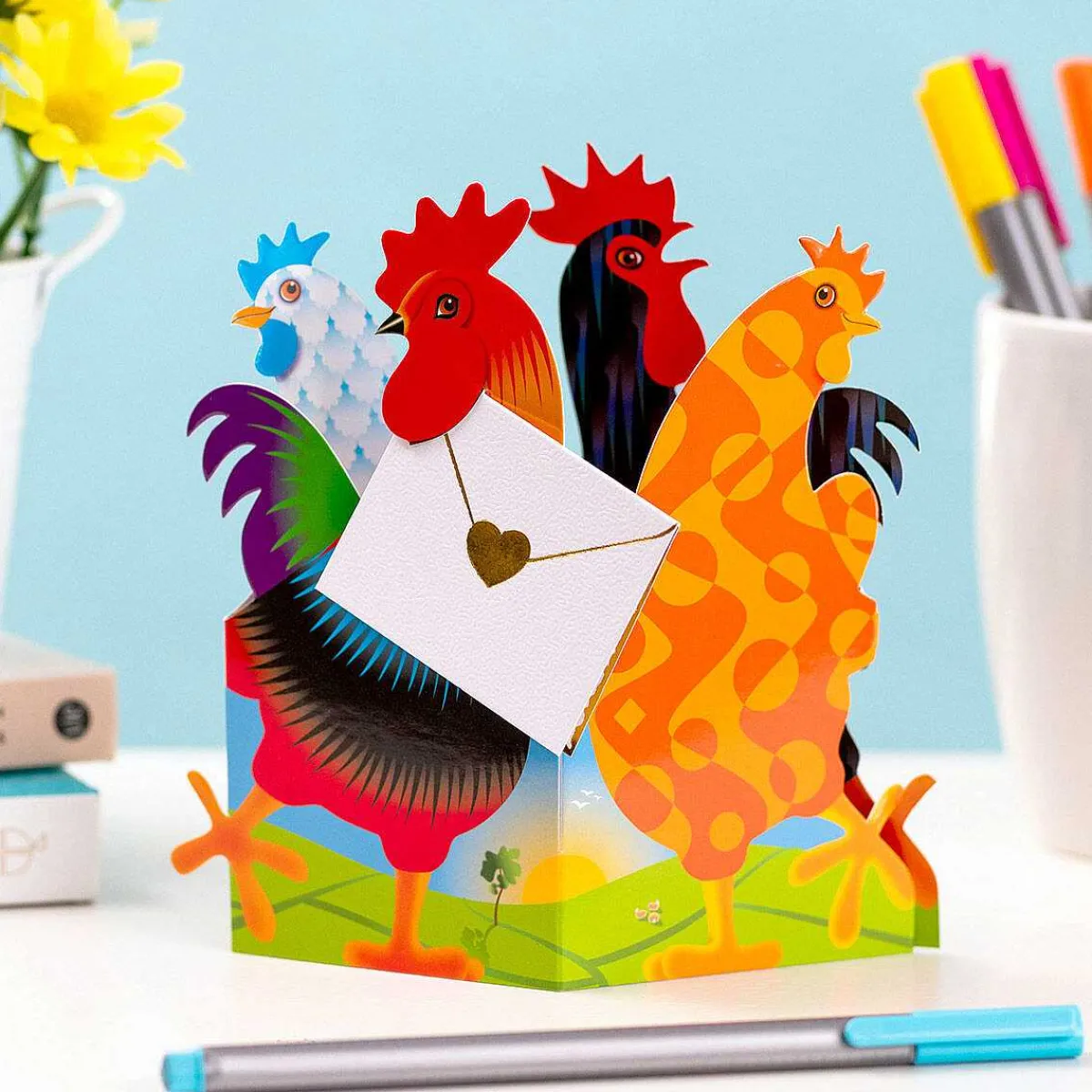 Doodle Doo Chickens 3D Greetings Card>Special Delivery Outlet