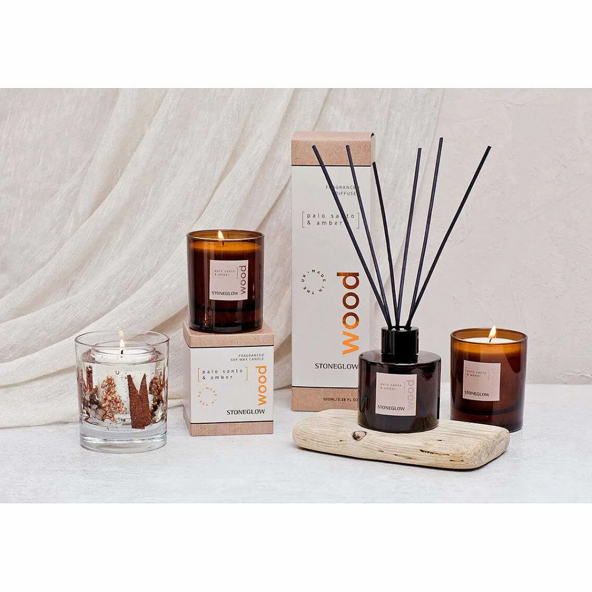 Elements Wood Palo Santo & Amber Botanical Wax Candle>Stoneglow Store