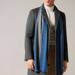 Alfredy Blue & Camel Striped Woven Scarf><noscript><img width=