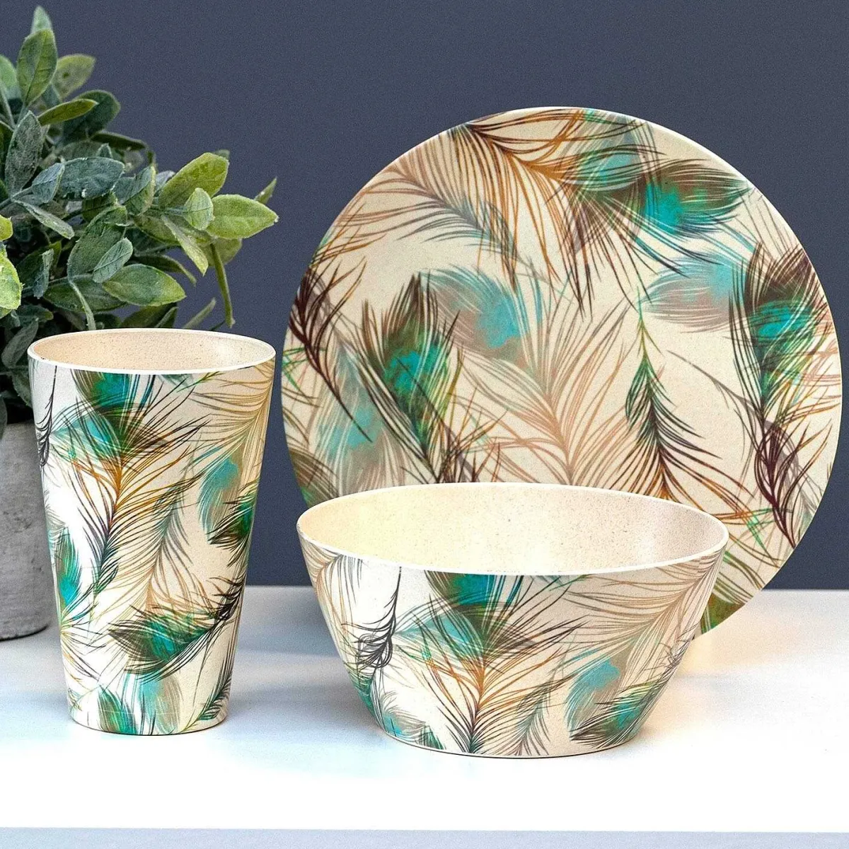 Bamboo Fibre Feather 8 Inch Plate>Temptation Cheap