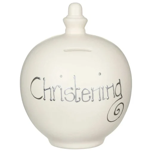 'Christening' Silver On Cream Money Pot>Temptation Discount