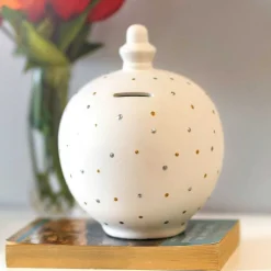 Cream With Gold & Silver Spots Money Pot><noscript><img width=