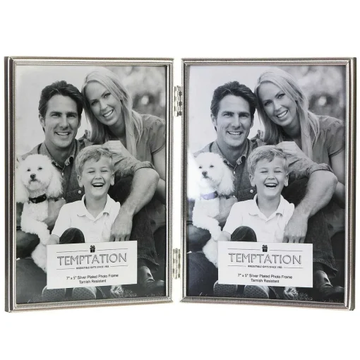 Silver-Plated Narrow Ribbed Double Frame 5X7>Temptation Store