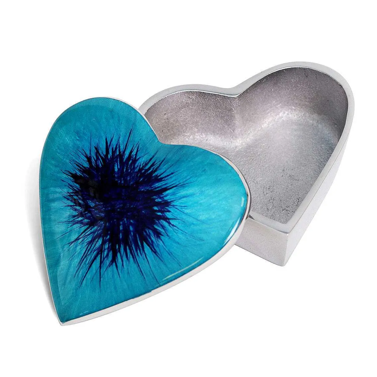 Azeti Brushed Aqua Heart Trinket Box>Tilnar Art Fashion