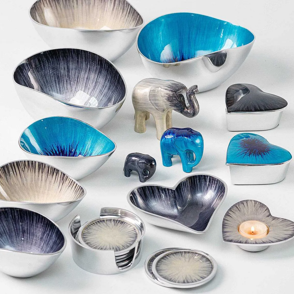 Azeti Brushed Aqua Heart Trinket Box>Tilnar Art Fashion