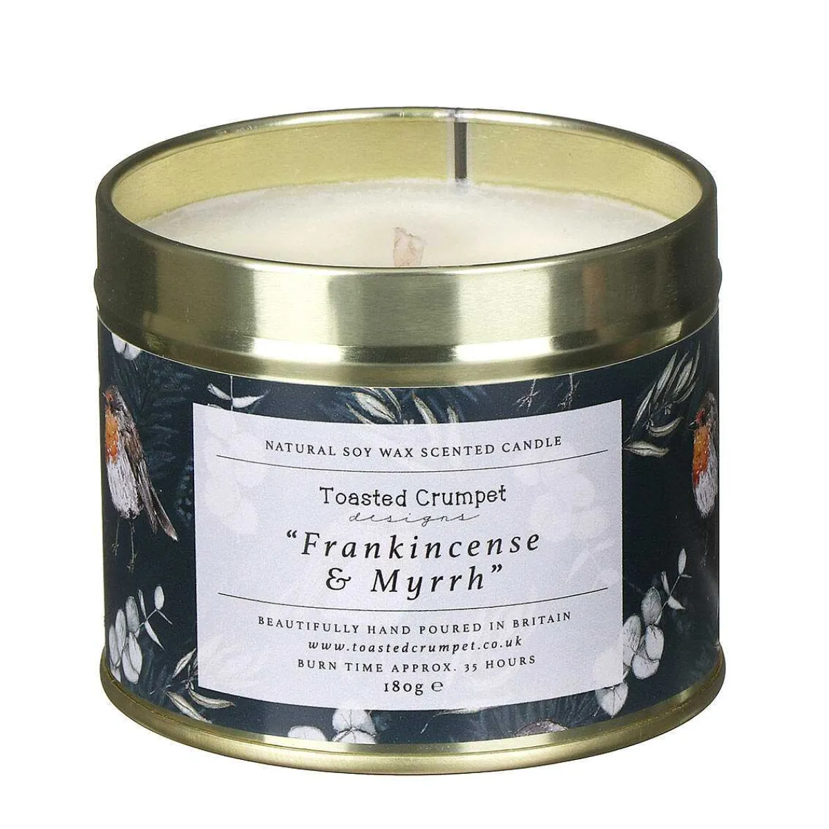 'Frankincense & Myrrh' Robin & Eucalyptus Christmas Tin Candle>Toasted Crumpet Fashion