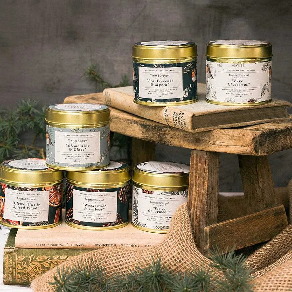 'Frankincense & Myrrh' Robin & Eucalyptus Christmas Tin Candle>Toasted Crumpet Fashion