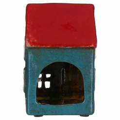 Blue & Red House Tealight Holder>Village Pottery Cheap