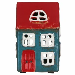 Blue & Red House Tealight Holder>Village Pottery Cheap