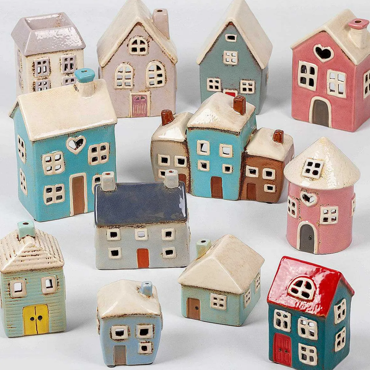 Blue & Red House Tealight Holder>Village Pottery Cheap