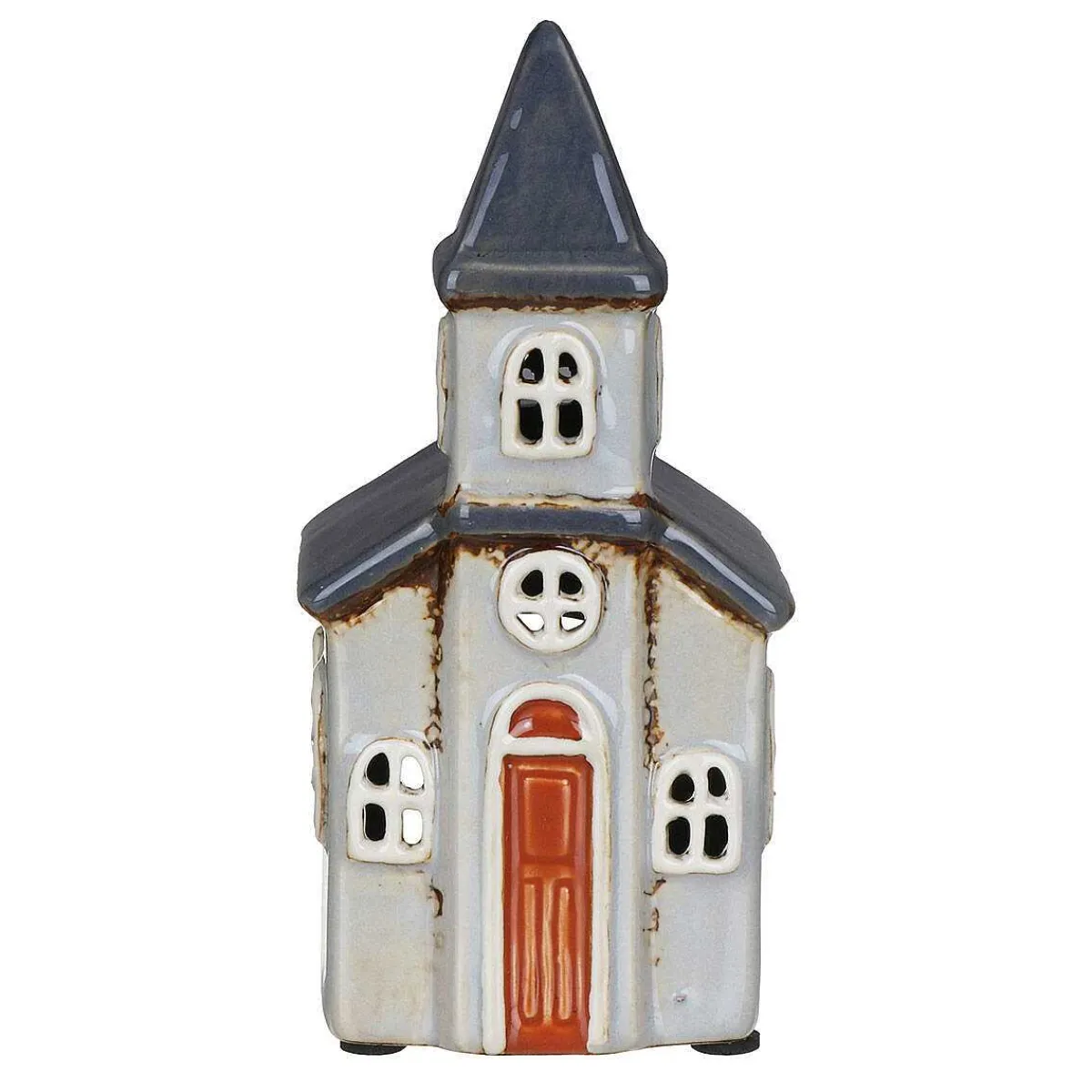 Grey Church Tealight Holder>Village Pottery New