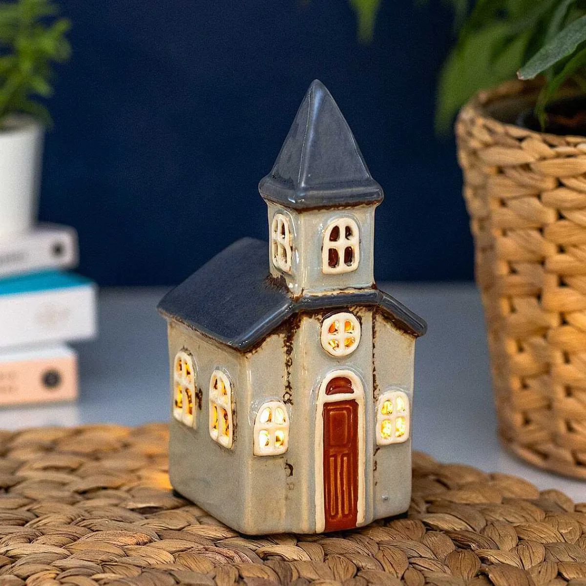 Grey Church Tealight Holder>Village Pottery New