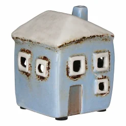 Mini Pale Blue Square House Tealight Holder>Village Pottery Outlet