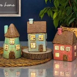 Pink Thatched House Tealight Holder>Village Pottery Sale