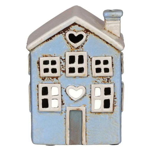 Small Light Blue Heart House Tealight Holder>Village Pottery Best Sale