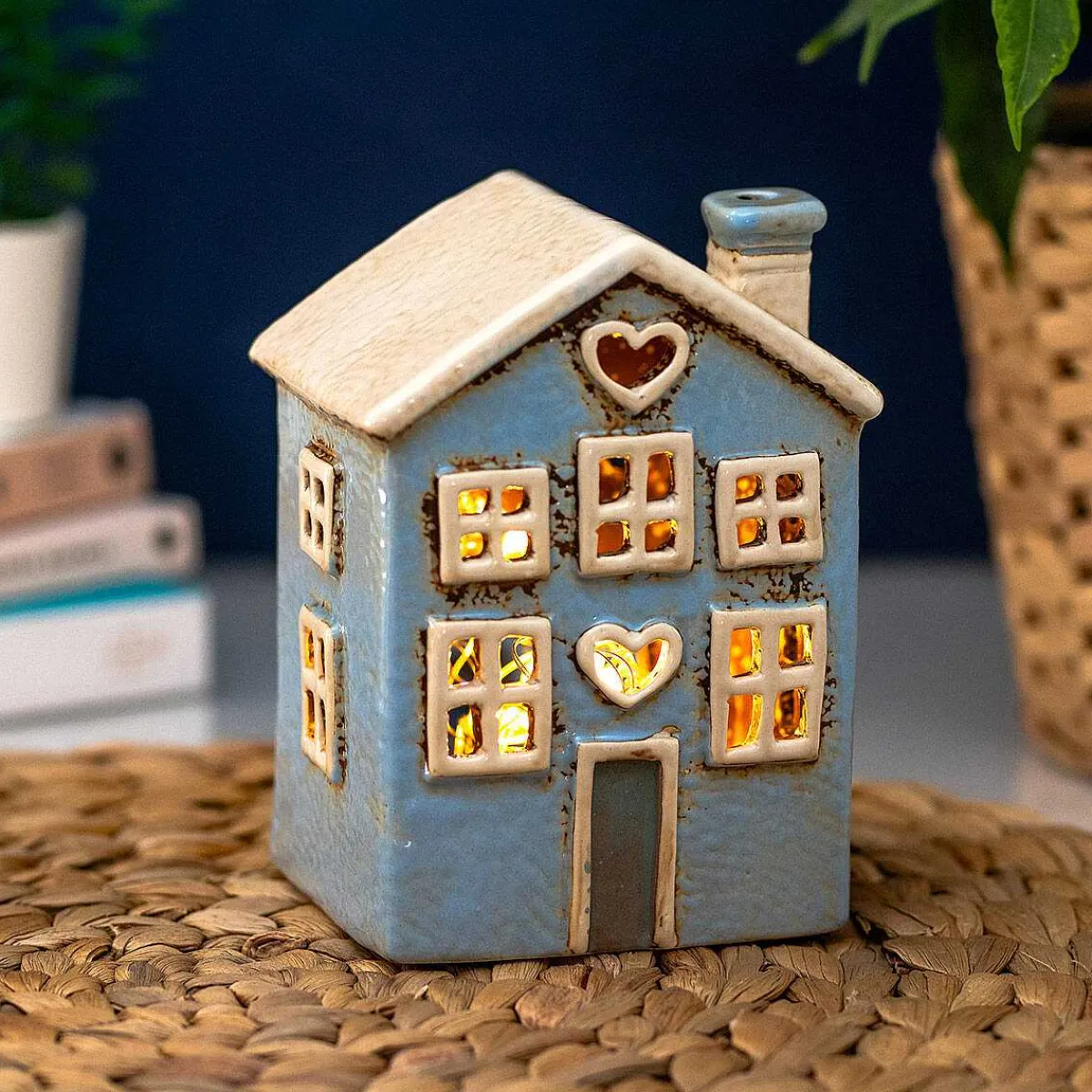 Small Light Blue Heart House Tealight Holder>Village Pottery Best Sale