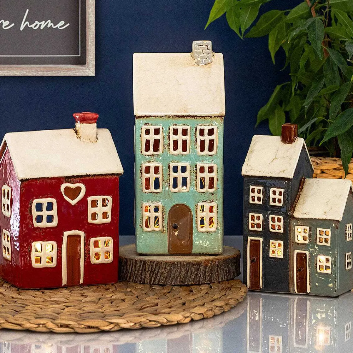 Small Light Blue Heart House Tealight Holder>Village Pottery Best Sale