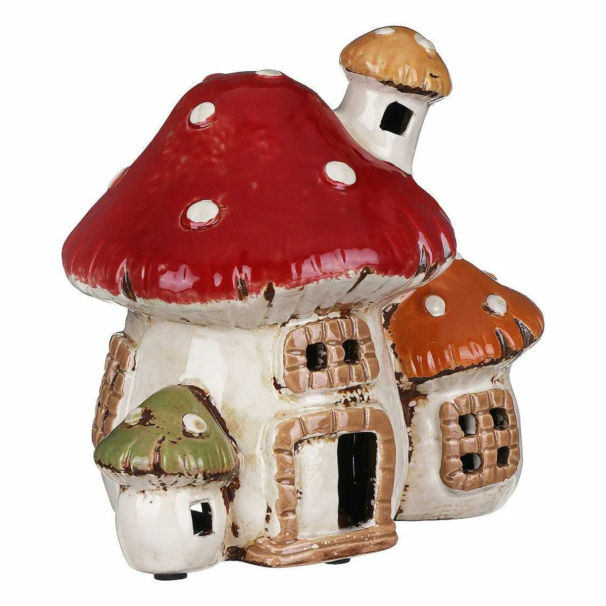 Three Mushroom House Tealight Holder>Village Pottery Clearance