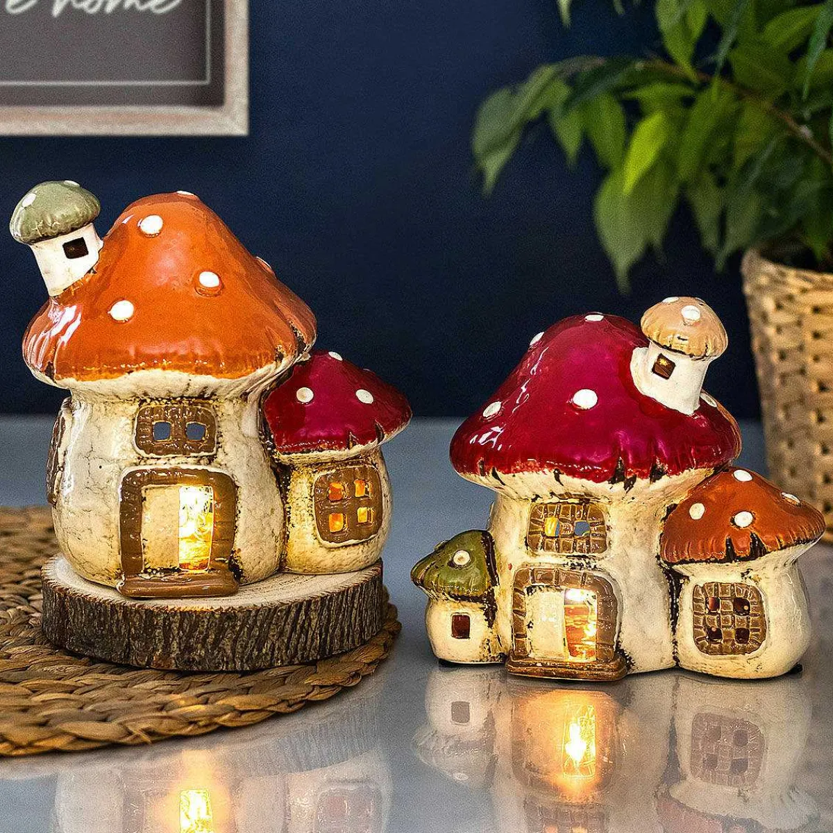 Three Mushroom House Tealight Holder>Village Pottery Clearance