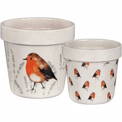 Country Living Robin Set Of Two Ceramic Planters><noscript><img width=