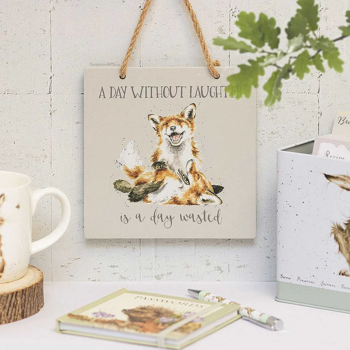 'A Day Without Laughter' Fox Wooden Plaque>Wrendale Best