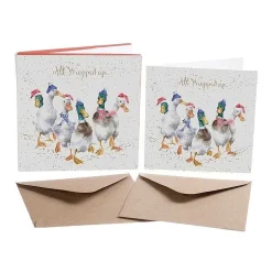 'All Wrapped Up' Set Of 8 Luxury Gold Foiled Christmas Cards>Wrendale Hot