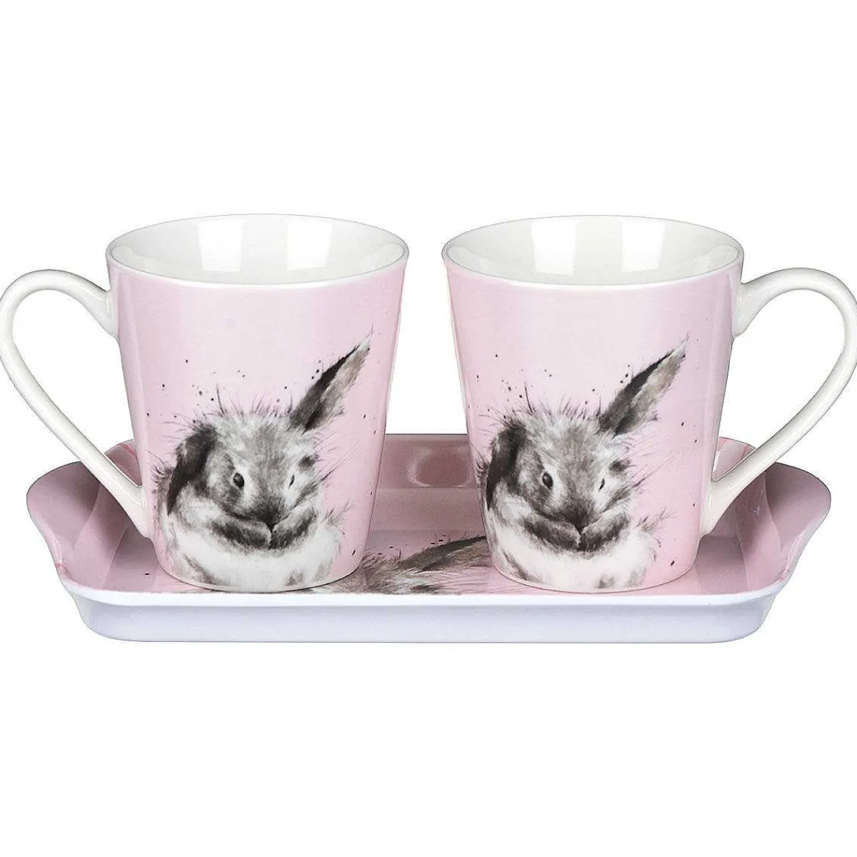 'Bathtime' Pink Rabbit 3 Piece Mugs & Tray Set>Wrendale Sale