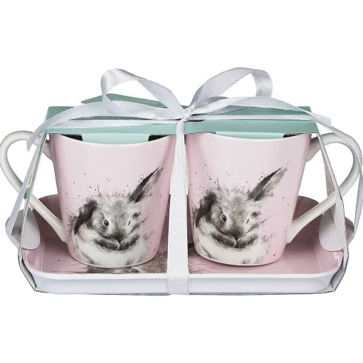 'Bathtime' Pink Rabbit 3 Piece Mugs & Tray Set>Wrendale Sale