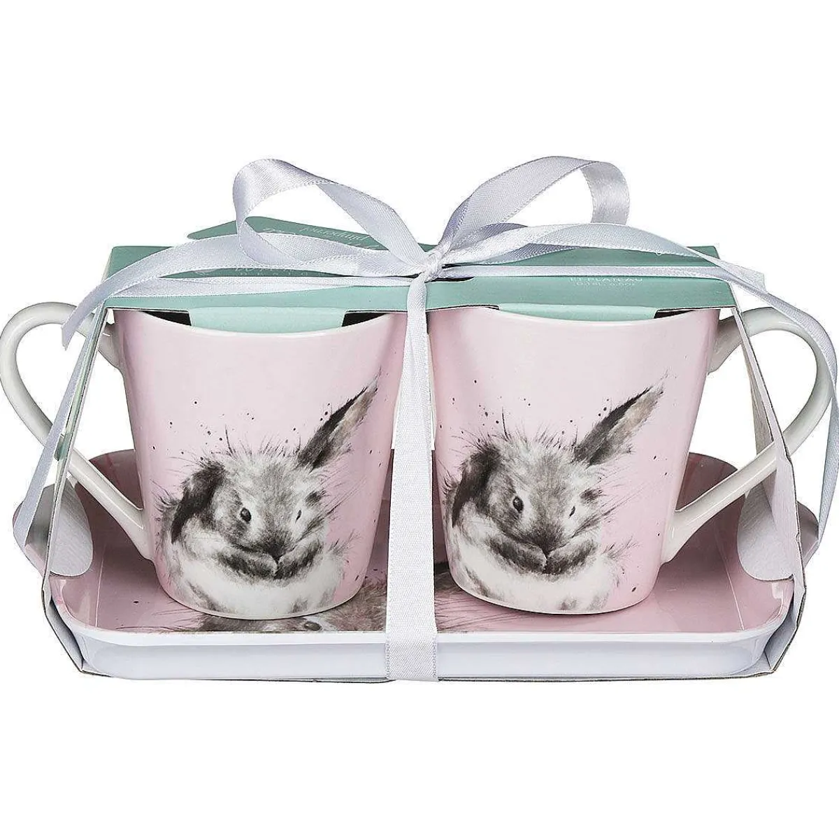 'Bathtime' Pink Rabbit 3 Piece Mugs & Tray Set>Wrendale Sale