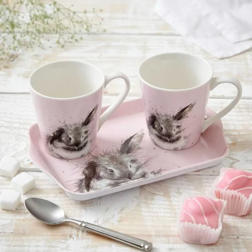 'Bathtime' Pink Rabbit 3 Piece Mugs & Tray Set>Wrendale Sale