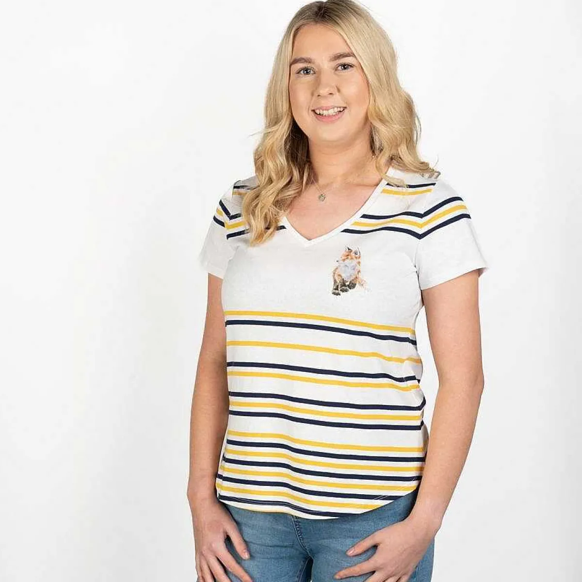 'Born To Be Wild' Fox Striped Cotton T-Shirt>Wrendale Fashion