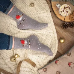 'Jolly Robin' Grey Robin Women's Bamboo Christmas Socks>Wrendale Cheap